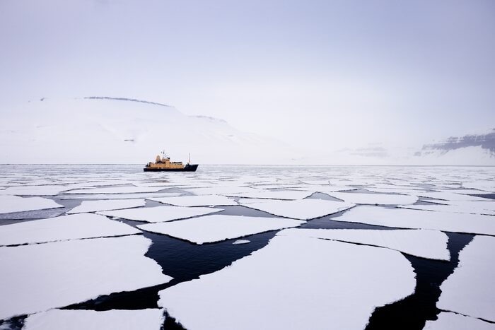 Ship in the pack ice, Svalbard, Norway